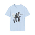 T-Shirt — Knight Sitting Graphic Tee with “Mierda.” Text, Funny Dark Humor Medieval Shirt